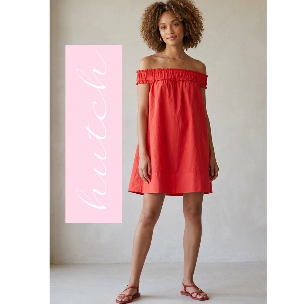 Hutch Off The Shoulder Mini Dress Wool Silk Blend Pockets Made in Portugal OS